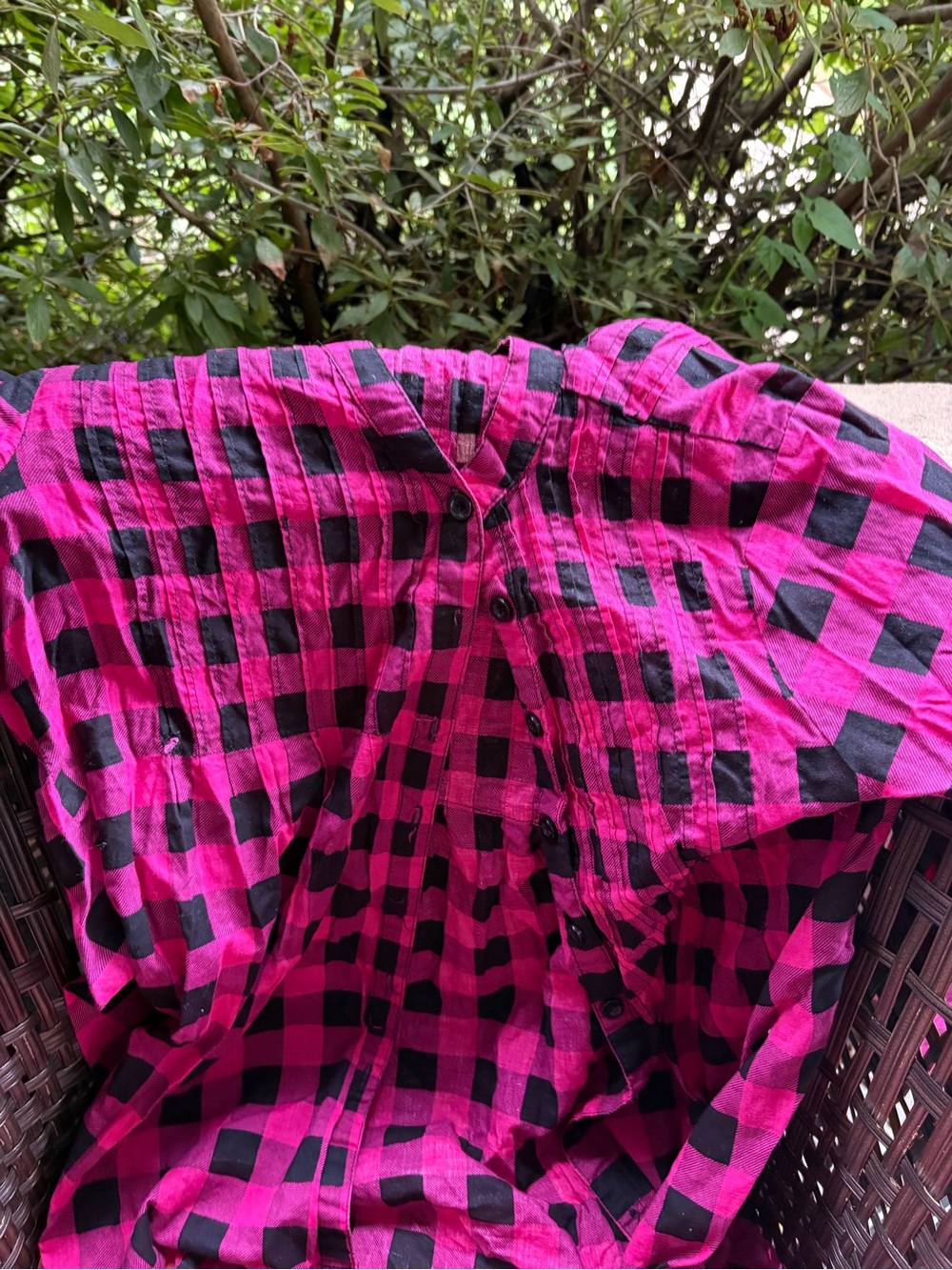 Miley Cyrus Max Azaria Vintage Black and Pink Checkered Shirt
